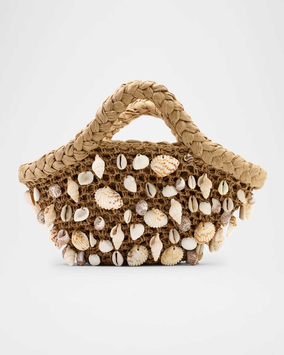 Shelly Mini Seashell Raffia Top-Handle Bag